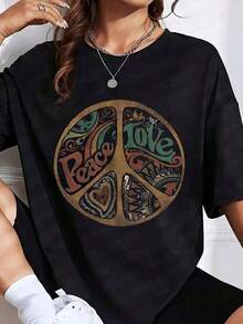 100% Cotton. Women's Oversized Peace And Love Print T-Shirt, Casual Summer Top With Boho Design, Comfortable, Loose Fit, Fashionable Piece, 100% Cotton. Women's Simple Solid Color T-Shirt, Loose And Slim Fit Casual Short Sleeve - 白色的 - 查看 7