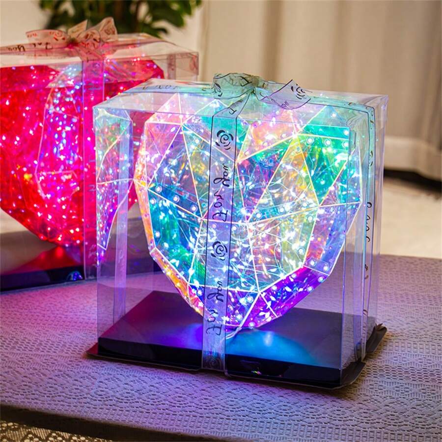 22cm Tall Romantic Colorful Heart-Shaped Gift Box Light, USB Powered Multicolor Heart LED Lamp, Suitable For Wedding Party Decor, Fit For Valentine's Day, Christmas, Halloween, Thanksgiving, Outdoor And Bedroom Ambiance Lighting - Heart-shaped Cake Box - View 1