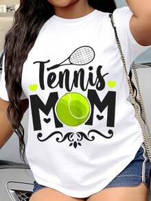 Women's Tennis Mom T-Shirt, Gift For Tennis-Loving Mother, Sports T-Shirt With Racket And Ball Design, Casual Summer Top For Tennis Enthusiasts - White - View 1
