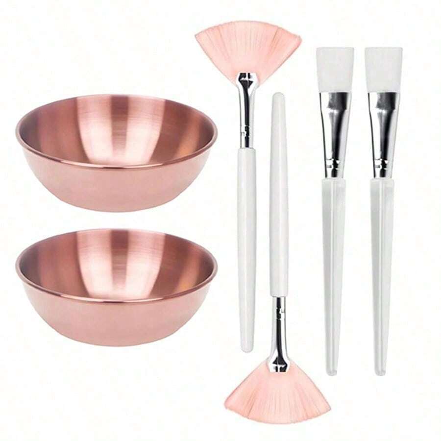 2/3/6/12/18件套美容师用品,面部护理SPA套装 - 包括搅拌碗、扇形刷、平头面膜化妆工具,便携式旅行面部护理套装,金色、银色、玫瑰金可选 - 彩色 - 查看 1