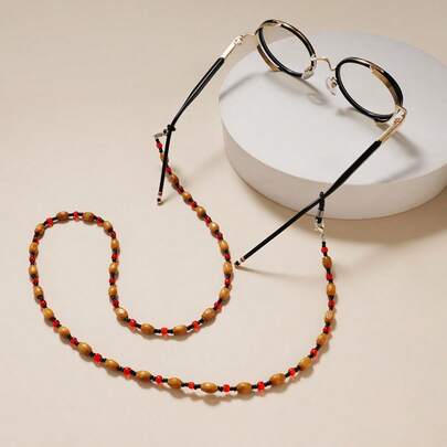 1pc Chinese Style Handmade Beaded Oval Eyeglasses Chain, Fashion Glasses Lanyard, Anti-Lost Accessory For Men