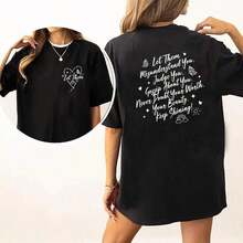 Stylish Casual T-Shirt For Women, Let Them Shirt, Self Worth Tee, Keep Shining Double-Sided Graphic Print Short Sleeve T-Shirt, Comfortable Cotton Inspirational T-Shirt For Girls, Motivational Tops For Women, Women's Clothing, Relaxed Fit Chic Cotton T-Shirt - 黑色 - 查看 1