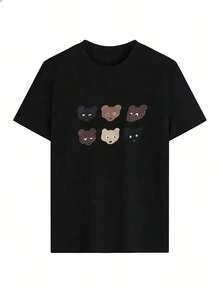 Cute And Casual Short-Sleeve T-Shirt, Fashionable Short-Sleeve T-Shirt For Spring And Summer 2026, Made In Mexico, 180 Grams. Cartoon Print, Couple Design, Suitable For Indoor Or Outdoor Wear. Crew Neck, Unisex, Ideal For Office And Leisure. One-Piece Pack. - BK-P631577SLNDXZGY611 - 查看 2