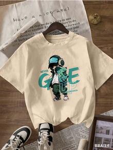 Anime-Style Character T-Shirt With "NEVER GIVE UP" Text.  Short-Sleeved T-Shirt For Spring And Summer 2026, Made In Mexico, 180 Grams. Cartoon Print, Couple Design, Suitable For Indoor Or Outdoor Wear. Crew Neck, Unisex, Ideal For The Office And Leisure. One-Pack. - APR-P631577SLNDXZGY597 - 查看 4
