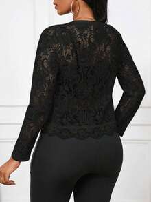 Lady Chaqueta elegante y casual con volantes de encaje para uso diario, para otoño - Negro - Ver 2
