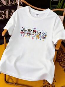 Officially Licensed Disney Captain Mickey Mouse Nautical Ocean Sailor Anchor Starfish Seashell Graphic T‑Shirts For Men 100% Cotton Short Sleeve Crew Neck Marine Cruise Beach Oversized Streetwear Tee Summer Vacation Family Casual Daily Outfit - trắng - Xem 2