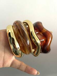 4/1pc Vintage Minimalist Casual Resin & CCB Material Bangle Bracelet, Versatile Daily Wear, Stackable, Perfect Gift Choice - Multicolor - View 2