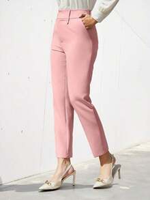 Pantalones de traje ajustados de nueve puntos para mujer - Rosa - Ver 4