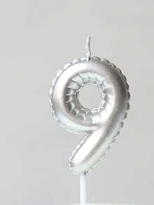 1pc Silver Floral Decorative Balloon Shaped Birthday Candle, Hand-Painted Birthday Number 0-9 Birthday Candle, Happy Birthday Cake Decoration, Birthday Party Decoration, Suitable For Birthday, Anniversary, Gender Reveal Party, Bachelorette Party, Graduation Ceremony - Silver - View 11