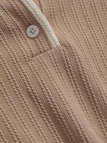casual de mujer de unicolor con cuello polo y manga corta, para el verano, top corto para mujeres - Caqui - Ver 7