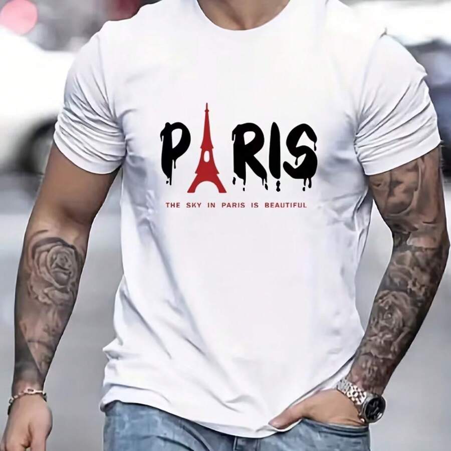 Camiseta estampada, algodón puro, cuello redondo, camisa de moda neutral, creativa, blusa casual de verano para hombres y mujeres, camiseta suave y cómoda, - Blanco - Ver 1
