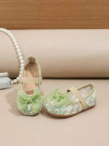 1 Pasang Sepatu Putri Baru Musim Semi/Panas dengan Hiasan Renda, Warna Hijau Muda Lucu, Pita, dan Motif Bunga untuk Anak-anak - Mint Green - View 1