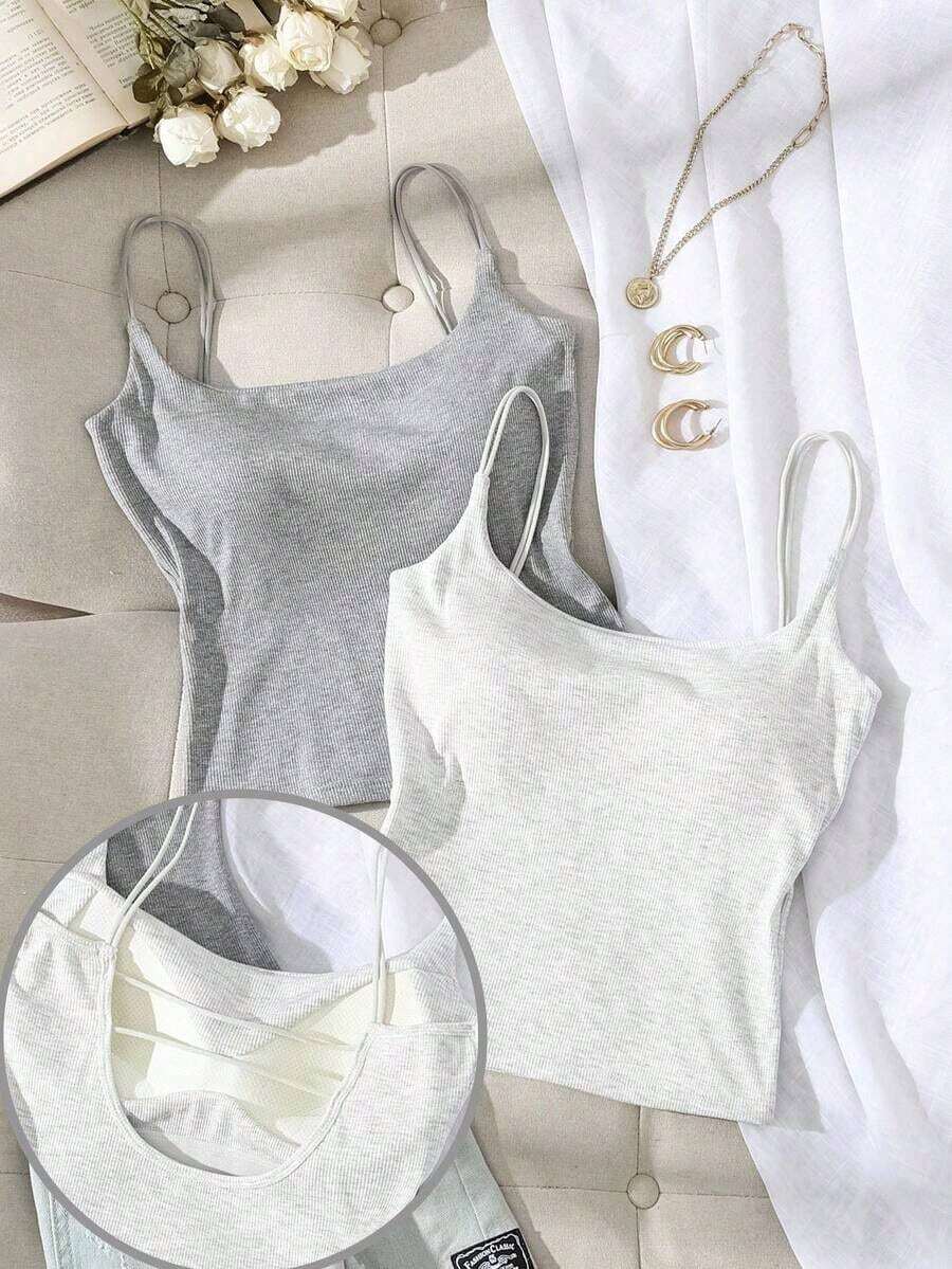 2 piezas Conjunto de camisola sin espalda ajustada para mujer, Camisola sin espalda de verano para mujer, Adecuado para el transporte diario, citas, fiestas, otoño/invierno/verano, Navidad, Año Nuevo, Acción de Gracias, fiestas, bodas, playa, ceremonias de graduación, de moda, elegante, casual, salidas, citas, reservas, transporte, brillante, Día de San Valentín, elegante, vacaciones, casual, Y2K, salidas, ceremonias de graduación y otras ocasiones. - Multicolor 7 - Ver 1