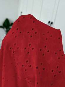 CosyJoli Camiseta de mujer de talla grande con cuello en V, parche de encaje y textura a rayas en forma de A - Rojo - Ver 7