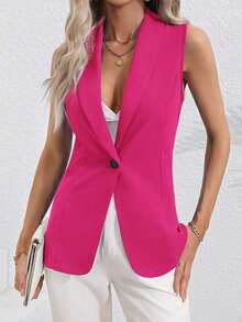 Blazer chaleco unicolor con botón - Rosa Fucsia - Ver 5