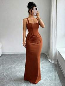 Women Midi Dresses - Mocha Brown - View 5