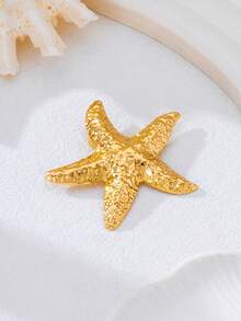 1pc/3pcs Brooch Bikini Accessories, Starfish, Shell, Conch Bohemian Textured Asymmetrical Golden Metal Ocean Life Brooch, Suitable For Daily, Party, Music Festival, Beach, Bikini, Elegant And Refined For Women - Yellow Gold - View 3