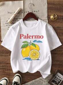 Camiseta Gráfica de Gran Tamaño con Estampado de Limones para Mujer, Estilo Retro Palermo, Cuello Redondo, Manga Corta, Estética Y2K, Ropa de Playa de Verano, Corte Holgado, Casual y Transpirable, Estilo Preppy Coquette Coastal Grandma, Ropa de Calle, Ropa de Vacaciones a la Moda, Perfecta para Vacaciones en la Playa, Festivales de Verano, Despedidas de Soltera, Uso Casual Diario, Salidas de Fin de Semana, Paseos por la Ciudad, Citas en un Café, Conciertos de Música, Viajes, Escapadas Costeras, Look Urbano, Ropa para el Verano, Fiestas en la Piscina, Ropa para el Campus Universitario, Atuendo para Resort. - Albaricoque - Ver 5