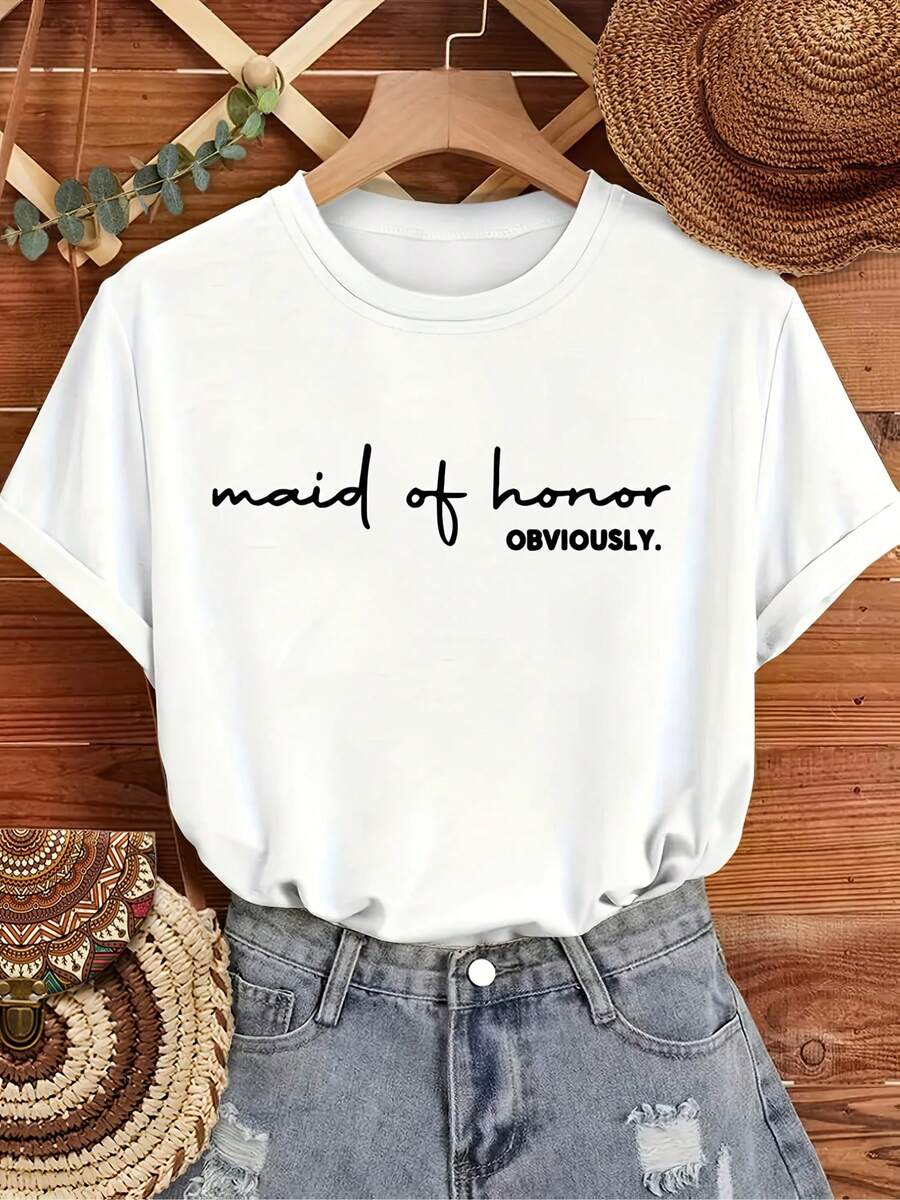 Lightweight And Breathable Women's Summer T-Shirt With "Son-In-Law" Print - Casual Short-Sleeve Crew Neck Top, White With Black Text, Perfect For Summer And Spring, Ideal For Bridal Parties. | Crew Neck Top | Short-Sleeve Shirt, Wedding Outfit, New Summer Fashion, Party Gift, Versatile Outfits For Spring And Fall. - 白色 - 查看 1