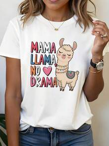 Camiseta de talla grande para mujer con estampado de letras divertido y cómodo de Mama Llama No-Plot |   Camiseta casual de manga corta y cuello redondo, adecuada para primavera y verano, de tela, estilo pullover. Camiseta de manga corta cómoda y versátil. - Blanco - Ver 7