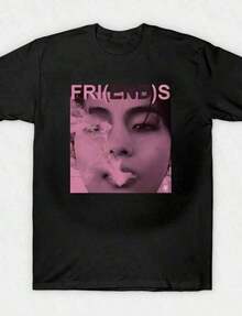 Playera de mujer de manga corta, cómoda para el verano, con estampado de V Friends Kim Taehyung Bangtan ARMY, estilo vintage retro Y2K, unisex para fans de , 2026 Back World, estilo coreano vintage chic, informal para el día a día, adecuada para ocio al aire libre. - Negro - Ver 9