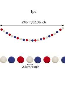 1/2pcs July 4th Felt Pom-Pom Garland, Red, White & Blue 30 Balls Independence Day Felt Ball Wreath, Patriotic Hanging Supplies, Suitable For Memorial Day Wall Party Home Decor - View 8