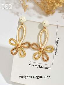 OOQ 1 Đôi bông tai hoa rỗng bằng mây đan thủ công tối giản mùa hè, thanh lịch, thời trang, ngọt ngào, tươi mới, đa năng, cá tính dành cho nữ, thích hợp cho bãi biển, tiệc tùng, đám cưới, quà tặng cho phù dâu (Đan mây thủ công, hình dạng và hướng ngẫu nhiên) - Cà phê trắng - Xem 2