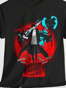 1 Piece Solo Leveling Anime T-Shirt, Solo Leveling Manga, Men's Anime T-Shirt With Round Neck, Gift, 180g 100% Cotton - 黑色 - 查看 8