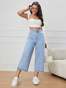Jeans de pierna ancha recortado - Lavado ligero - Ver 4