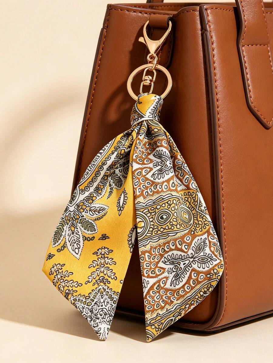 1个缎面花卉扭纹钥匙扣，豹纹卡通波西米亚休闲可爱优雅时尚锌合金配饰，适合所有季节