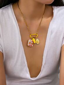 1/6 Pcs Gold Plated Paper Clip Chain Necklace With Mountaineering Buckle Pendant And Summer Theme Pendant, Resort Beach Women's Necklace Jewelry - Multicolor - View 8
