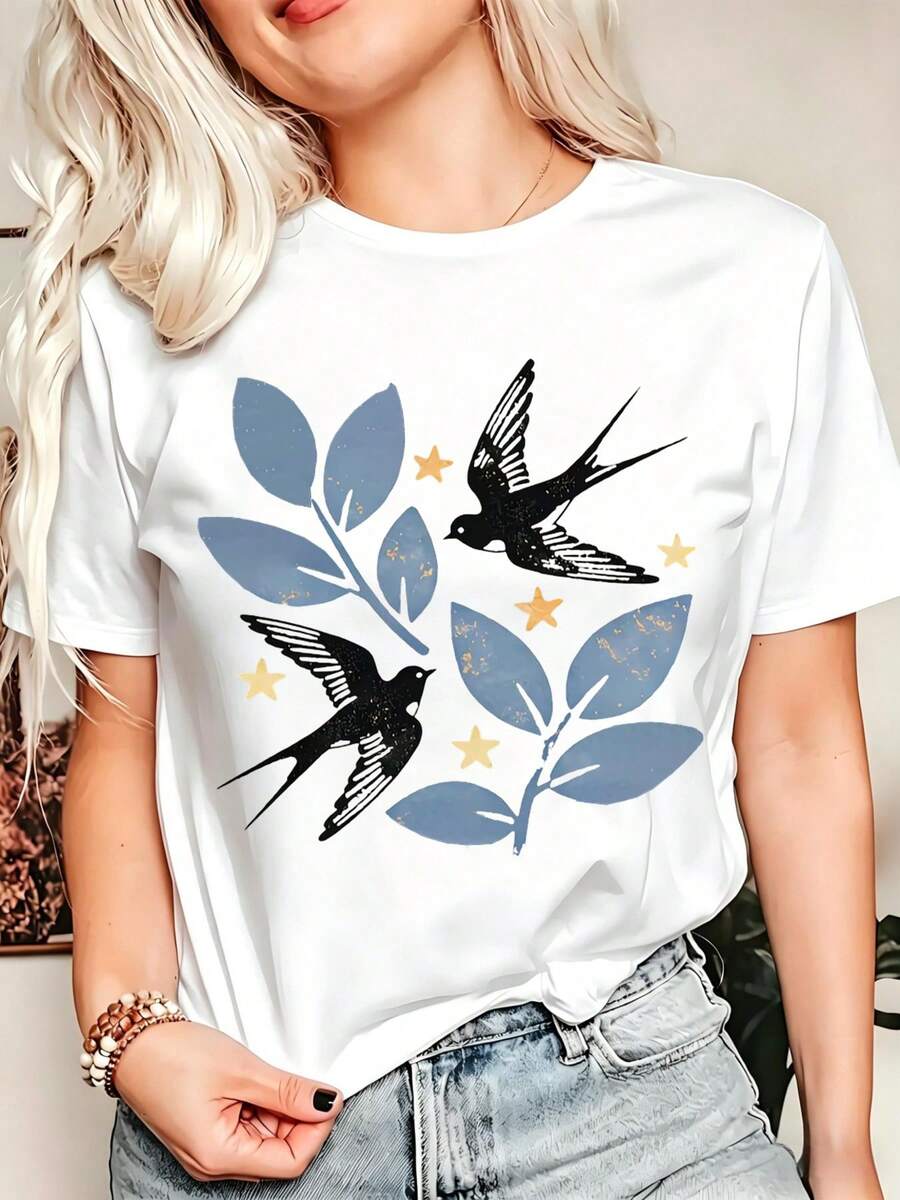 Premium Women's T-Shirt With A Fun Print, Perfect For Mother's Day. Soft And Stretchy, With A Round Neck, This Casual Style Is Suitable For Spring, Summer, Autumn, And Winter. Machine Washable. Available In Sizes S-XXL. This Women's T-Shirt Is A Seasonal Fashion Item, Featuring A Classic Round Neck Design, Non-See-Through Material, And Breathable Milk Silk Fabric. A Great Everyday Casual Top For Women, It Makes A Wonderful Gift For Mom. . - 白色 - 查看 1