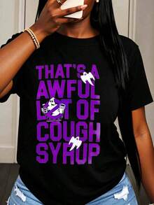 Women's Cotton T-Shirts That's A Wowful Lot Of Cough Syrup Ghostbusters T-Shirt For Women Men Unisex Funny Graphic Tee Gift For Halloween Costume Party Basic Blouses For Women - 黑色 - 查看 7