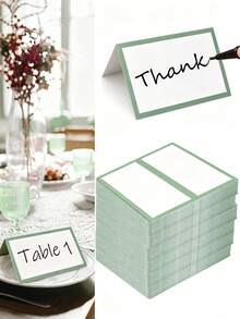 1/20/40 pezzi Biglietti segnaposto piegati verde salvia, biglietti segnaposto con bordo verde perfetti per la stagione dei matrimoni, feste di compleanno, biglietti di ringraziamento, etichette per buffet, tavoli da banchetto, feste cocktail, biglietti di benedizione, biglietti segnaposto in carta kraft - Verde - Visualizzare 6