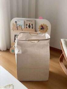 1pc Linen Dirty Clothes Basket, Foldable Handheld Fabric Laundry Hamper For Bedroom Bathroom Kitchen, Large Capacity Doll Storage Basket Organizer, Collapsible Washable Linen Hamper With Handles - Multicolor - View 8