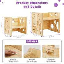 Banco Mesa y Sillas para Niños Montessori Escalera para Niños Antideslizante, Taburete para Niños Baño, Torre de Aprendizaje Montessori para Cocina, Torre de Pie con Riel de - Color de Pino - Ver 6