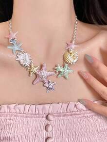 1 chiếc vòng cổ ngọc trai hình sao biển nhiều màu sắc phóng đại - Nhiều màu - Xem 1