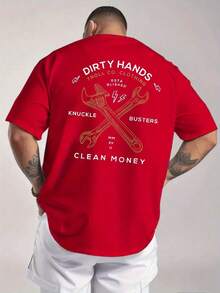 Cute Unisex Premium Casual T-Shirts, Men's Graphic Tee, Dirty Hands Clean ❤️ Money Daily Wear 100% Cotton Unisex Gift Idea For Him Or Her Urban Fashion Top - 紅色 - 查看 3