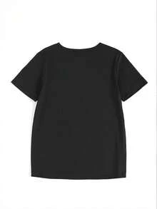 2026 New Women's Casual Short Sleeve Printed T-Shirt, Round Neck, Slightly Elastic, New Spring/Summer Style, Comfortable, Super Soft, With Embossed Cartoon Animal Character, Size A, Beautiful Gift. Elegant Party Outfit, T-Shirt For Elegant Ladies, Blouses Suitable For Curvy Women, Casual Wear, Cool And Sweat-Free Summer Clothes, Fun Letter Print - 黑色 - 查看 4