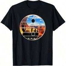 Vintage T-Shirt With California Golden Poppy Floral Print For All Seasons, Short Sleeve Crew Neck T-Shirt, One-Sided Print, 100% Cotton, Unisex, Women's Basic Garment, Summer Clothing - 黑色6 - 查看 1
