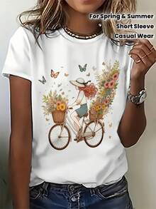 Women's Casual Short Sleeve T-Shirt For Spring And Summer - White - View 1
