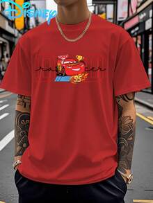 (Disney Licensed)Disney PixarCars Lightning McQueen "DAD Racer" Graphic Tee Men's Oversized Crew Neck Short Sleeve T-Shirt, Casual Streetwear With 95 McQueen & Trophy Print, Racing Father's Day Loose Fit Casual Top, Mens Clothes, Men, Ropa De Hombre, Summer Clothes, Men Shirts, Graphic Tees, Disney Outfits Men, Graphic Tees, Camisetas Para Hombre, Camisas Para Hombre, Summer Outfits For Men, Father's Day Gift, Perfect Gift For Family And Friends, Which Are Necessary For Birthday Parties, Disney Shirts, Mens Clothes, Summer Clothes, Officially Licensed Disney T-Shirts, Disney Men's And Women's Spring/Summer Fashion Casual Short-Sleeve T-Shirts - 紅色 - 查看 1