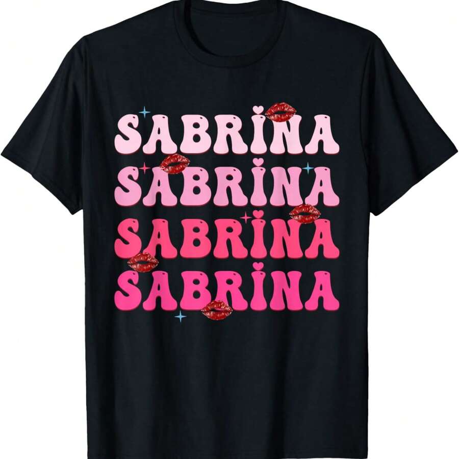 Retro Sabrina Personalized Name I Love Sabrina Groovy Meme T-Shirt - Black - View 1