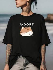 Adopt A Pet - Ultra Soft 180g Printed T-Shirt - The Perfect Valentine's Day Gift For Cat Lovers | Family And Team Building Apparel | Cute And Comfortable T-Shirts Suitable For Various Occasions. - 黑色 - 查看 1