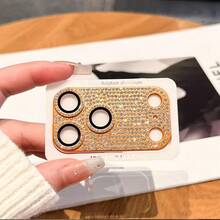 Lens Film For IPhone 17Pro/17Pro Max, Shiny Rear Camera Protective Cover, Diamond Inlaid Film, Starry Orange Rear Camera Protective Film, Scratch-Resistant Anti-Fingerprint Full Coverage, Phone Decoration Accessory, Hot-Selling Birthday Gift For Best Friend, Holiday Gift - Orange - View 5