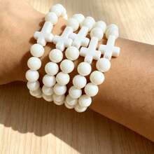 1pc 8MM Natural Stone Cross Healing Bracelet, Gift For Christians And Prayer - White Turquoise - View 1