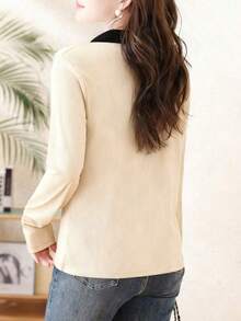 Camiseta de manga larga con cuello de polo para mujer, prenda exterior de moda, jersey informal de primavera, 2025 Nuevo otoño - Albaricoque - Ver 5