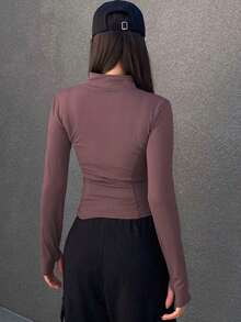 de forro polar de ajuste ceñido con cuello alto de unicolor para mujer, otoño e invierno - Rojo violeta - Ver 4