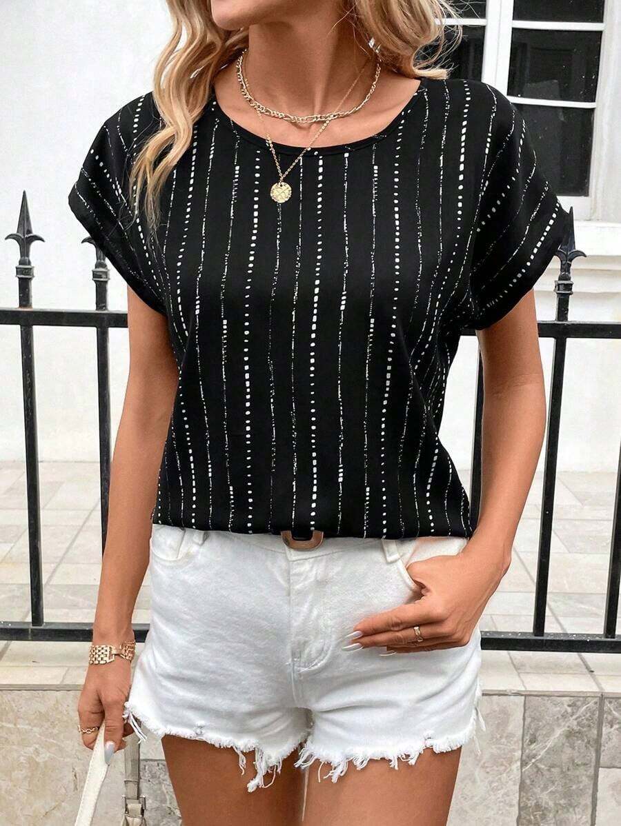 Camisa De Tejido Jacquard De Leopardo Para Mujer - Blanco y Negro - Ver 1