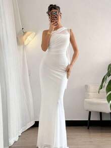 Vestido ajustado asimétrico de cuello elegante, romántico y sexy, adecuado para fiesta, vacaciones en la playa, vuelta al colegio, citas románticas, temporada de bodas, cumpleaños, Pascua, primavera/verano - Marrón - Ver 11